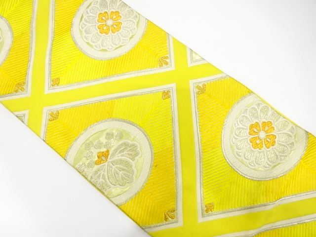 JAPANESE KIMONO / ANTIQUE FUKURO OBI / SILK / WOVEN KIKU & PAULOWNIA 